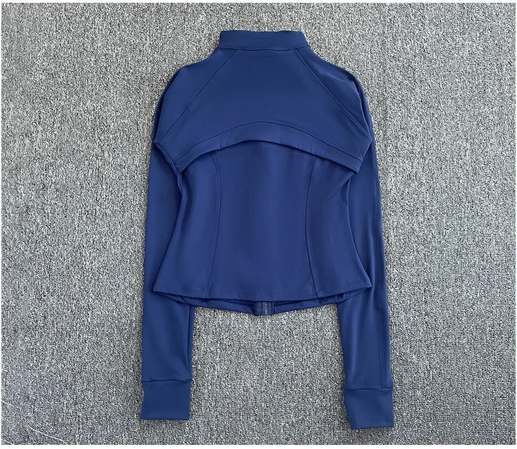 Women's high-end sports jacket for running, fitness, exercise, with stand-up collar, fashionable long sleeves, professional zipper