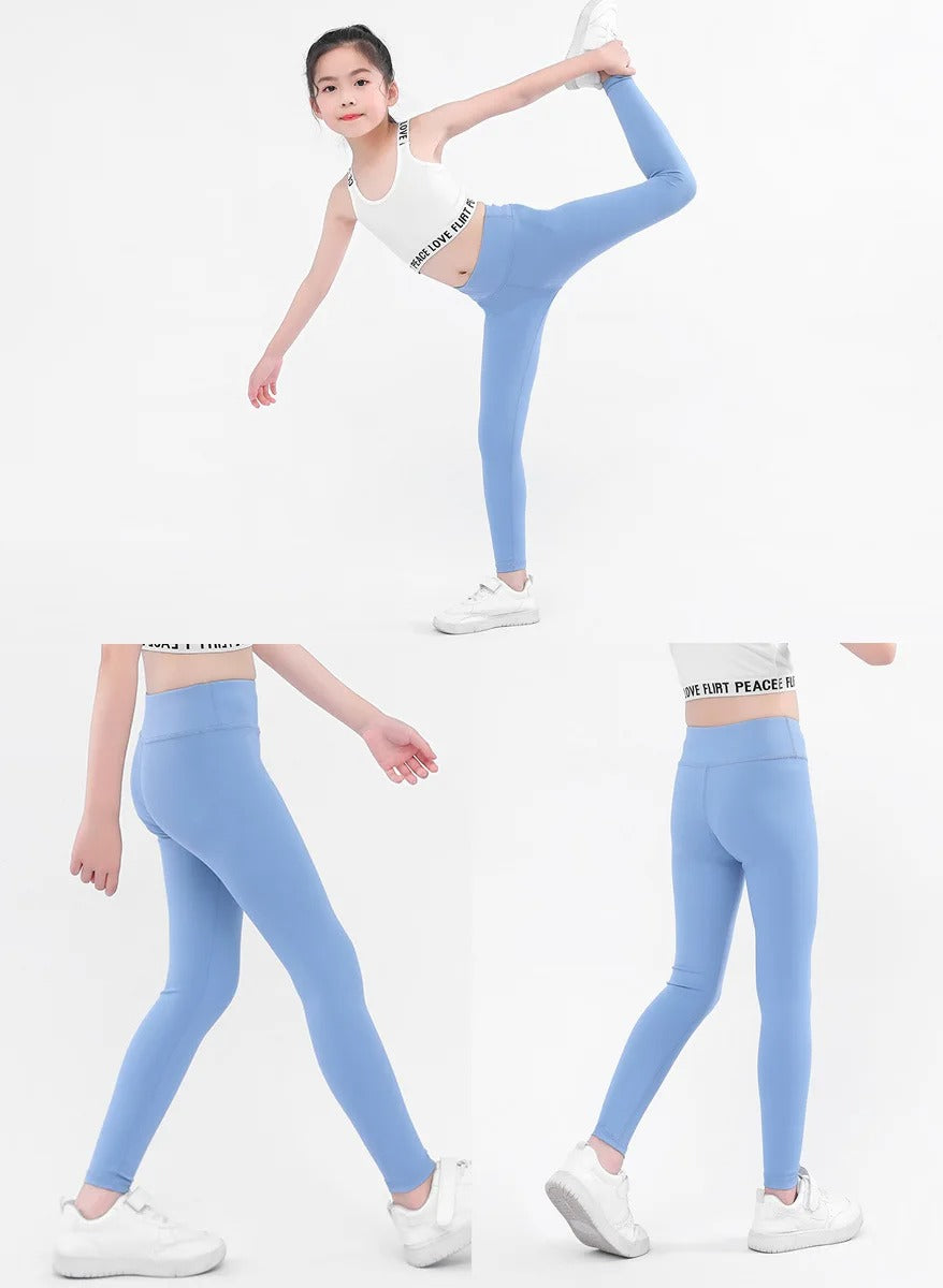 Spring Autumn Girls Leggings Solid High Waisted Tights Workout Yoga Skinny Cropped Trousers Athletic Sports Leggings Children