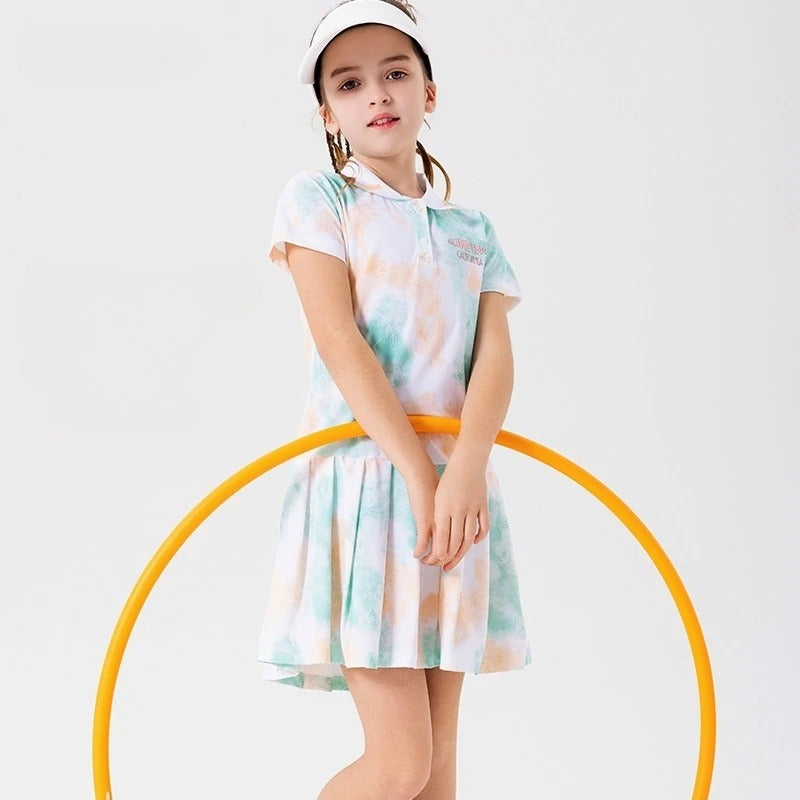 Kids Quick-Dry Tennis Dress Ice-Cool Sports Dresses Girls Short Sleeve Summer Casual Pleated Play Dress Golf Outfits Children's
