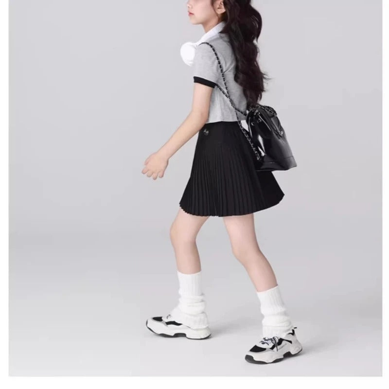 Girls Quick-Dry Sport Skirt Cooling Badminton Yoga Skirt Breathable Tennis Skirts Summer Pleated Dance Kids School PE Skort