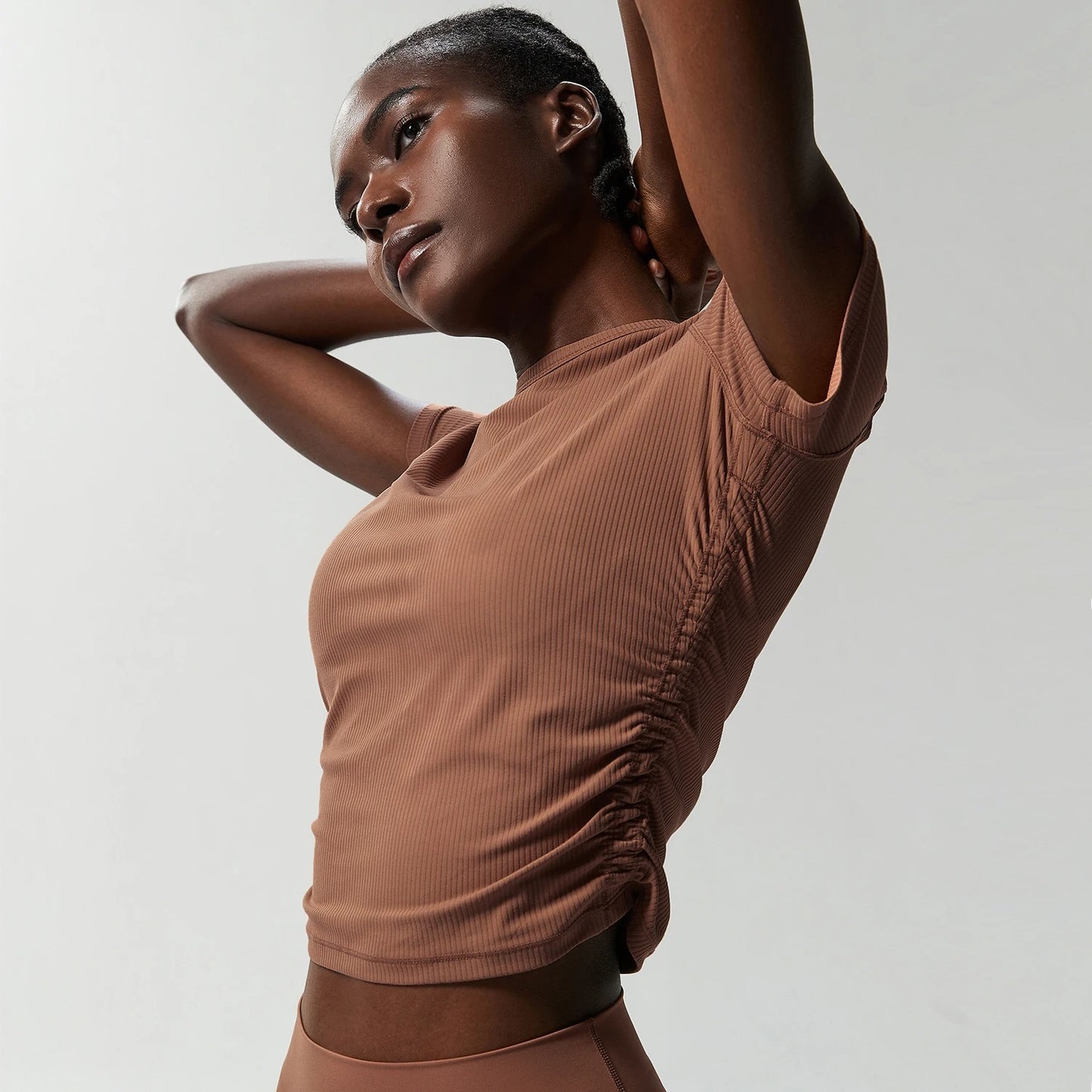 Women's Crew Neck T-Shirt Chic Solid Color Yoga Short Sleeve Slim Fit Shirts Summer Streetwear Basic Crop Tops Ribbed Gym Wear