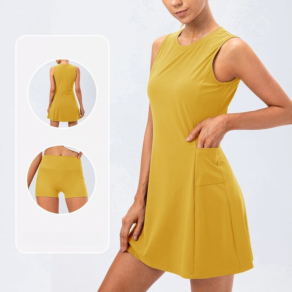 Workout Sport Dresses Women Tennis Dress With Shorts Quick-Dry 2 Piece Sets Yoga Golf Wear Breathable Summer Casual Clothes