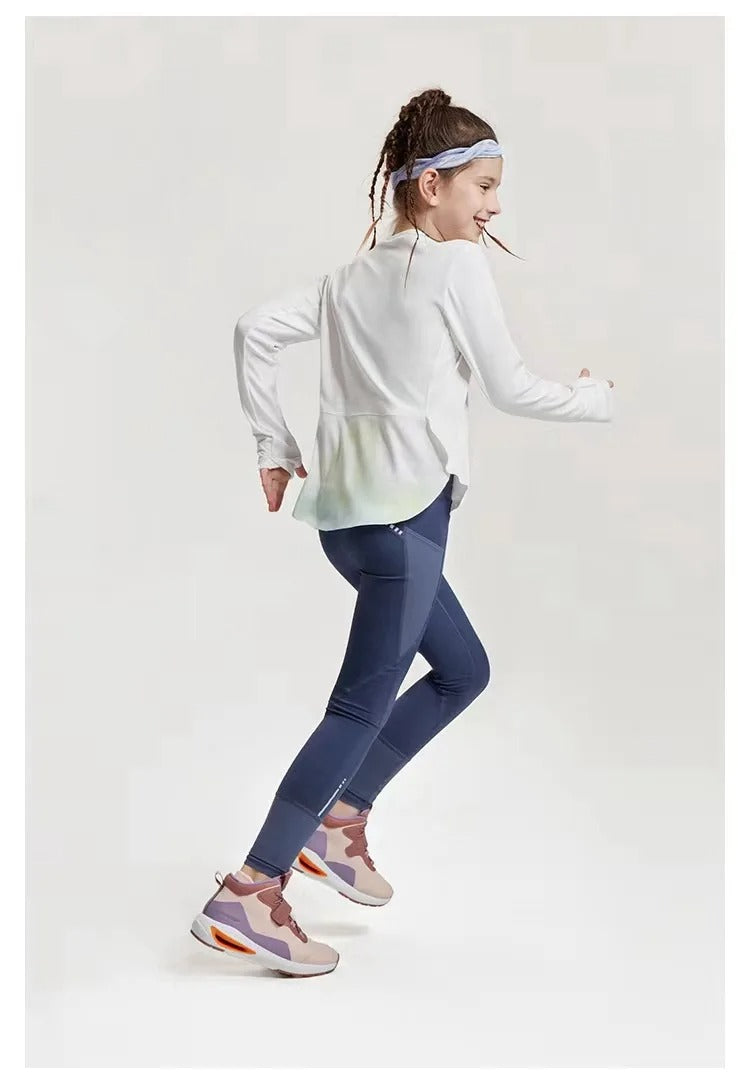 Girls' Long Sleeve Yoga T-Shirt Soft Elastic Quick Dry Children Running Sports T Shirt Kids Gym Fitness Top for Workout
