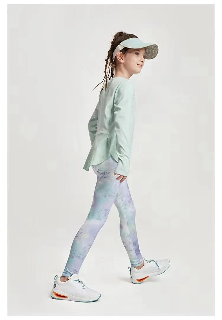 Girls' Long Sleeve Yoga T-Shirt Soft Elastic Quick Dry Children Running Sports T Shirt Kids Gym Fitness Top for Workout