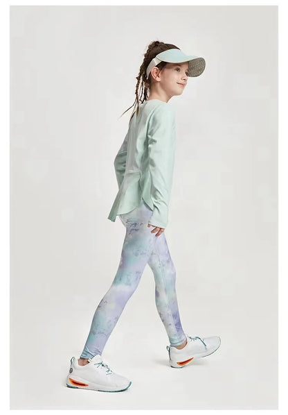 Girls' Long Sleeve Yoga T-Shirt Soft Elastic Quick Dry Children Running Sports T Shirt Kids Gym Fitness Top for Workout