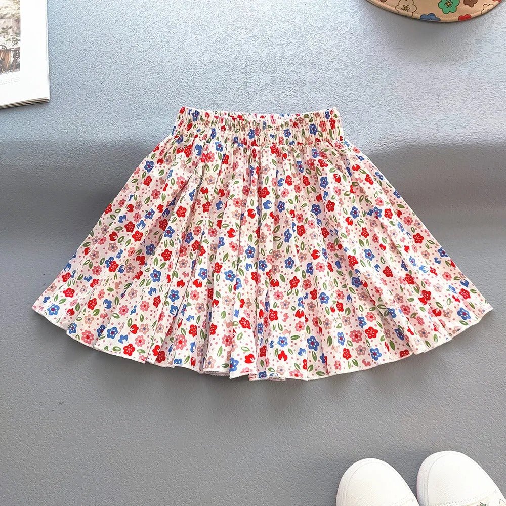Floral Pleated Skirt Children Sweet Tutu Skirt Princess Short Girls Skirts Cute Beach Mini Fluffy-Skirt Kids Kawaii Clothes