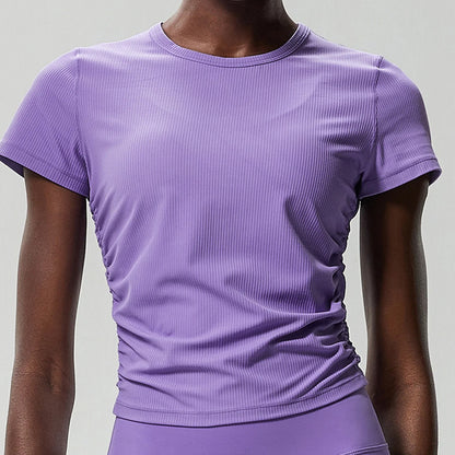 Women's Crew Neck T-Shirt Chic Solid Color Yoga Short Sleeve Slim Fit Shirts Summer Streetwear Basic Crop Tops Ribbed Gym Wear