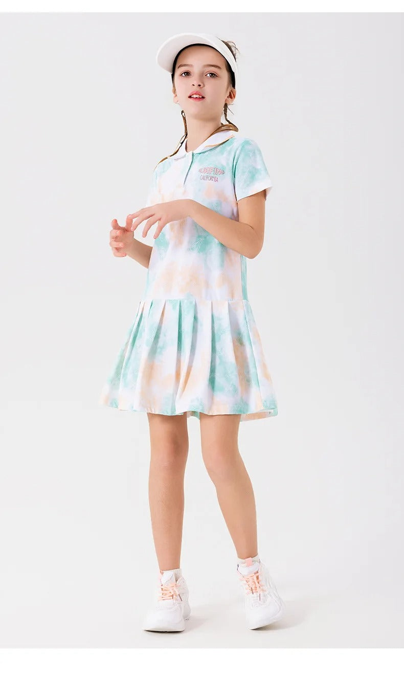 Kids Quick-Dry Tennis Dress Ice-Cool Sports Dresses Girls Short Sleeve Summer Casual Pleated Play Dress Golf Outfits Children's