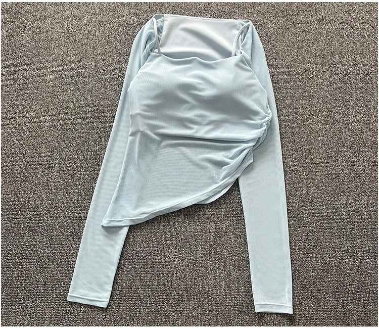 Fake two-piece yoga clothes for women, mesh fixed cup sports underwear, outer wear, running fitness tops with chest pads