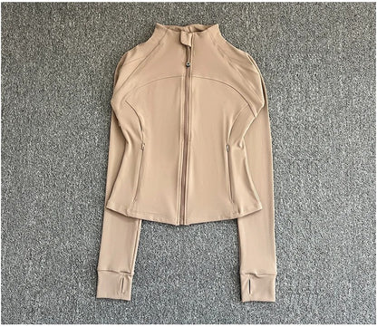 Women's high-end sports jacket for running, fitness, exercise, with stand-up collar, fashionable long sleeves, professional zipper