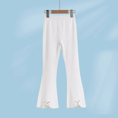 Girls Flared Pants Cotton Summer Thin Bow Tie Toddler Long Pants Loose Fit Casual Elastic Waist Cute Outfit Baby Kids Clothes