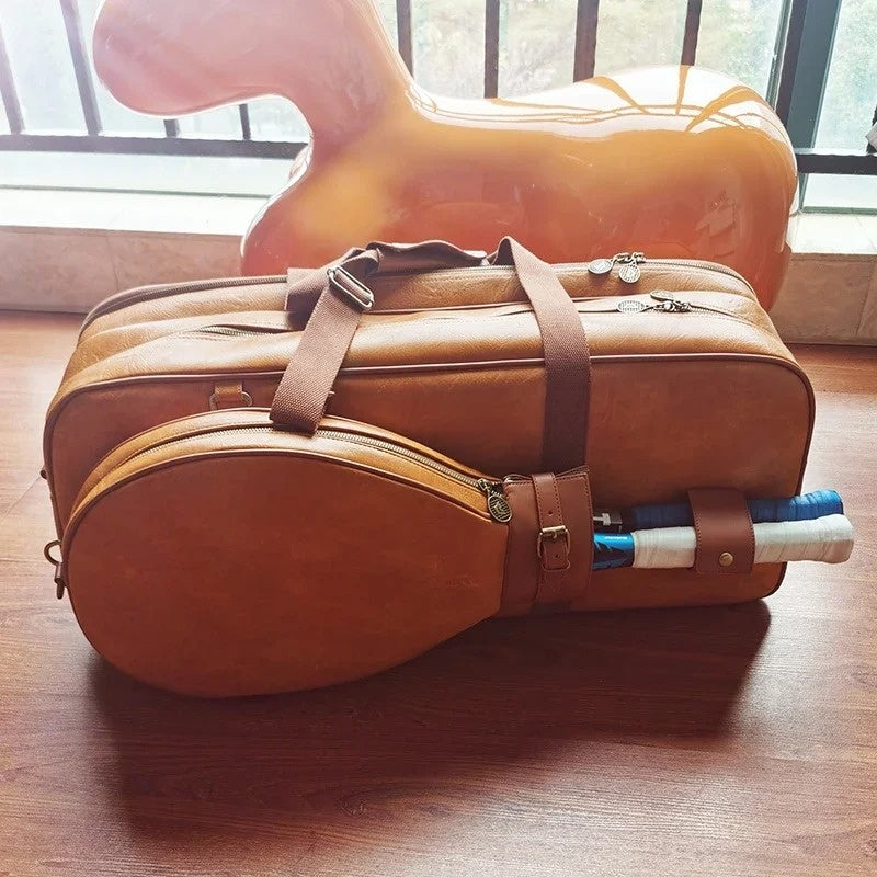 Multifunctional Tennis Bag Vintage Unisex Badminton Bag Separate Shoe Compartment Racket Insulation
