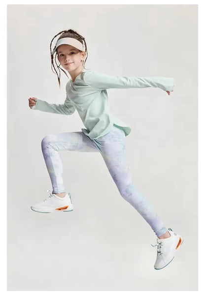 Girls' Long Sleeve Yoga T-Shirt Soft Elastic Quick Dry Children Running Sports T Shirt Kids Gym Fitness Top for Workout