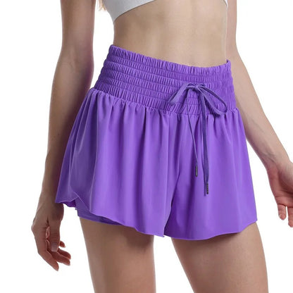 High Waist Flowy Athletic Shorts Women Quick-dry Tennis Skirt Breathable Outdoor Culottes Running Fitness Badminton Cheer Short