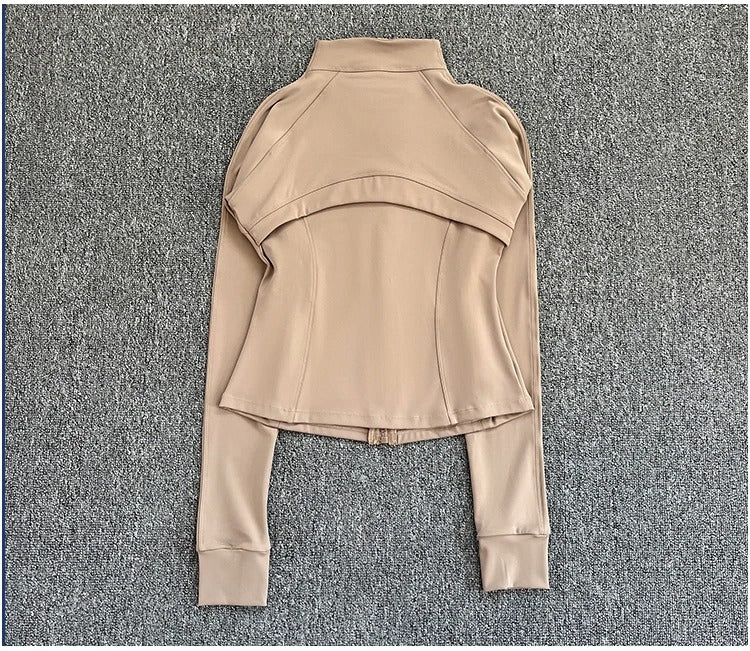 Women's high-end sports jacket for running, fitness, exercise, with stand-up collar, fashionable long sleeves, professional zipper