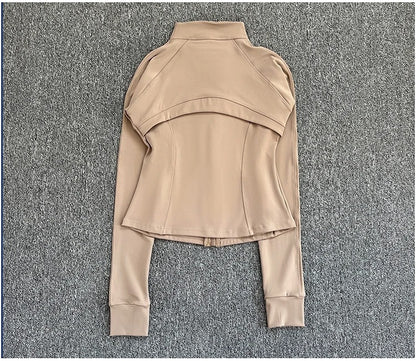 Women's high-end sports jacket for running, fitness, exercise, with stand-up collar, fashionable long sleeves, professional zipper