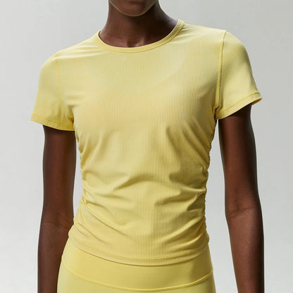 Women's Crew Neck T-Shirt Chic Solid Color Yoga Short Sleeve Slim Fit Shirts Summer Streetwear Basic Crop Tops Ribbed Gym Wear