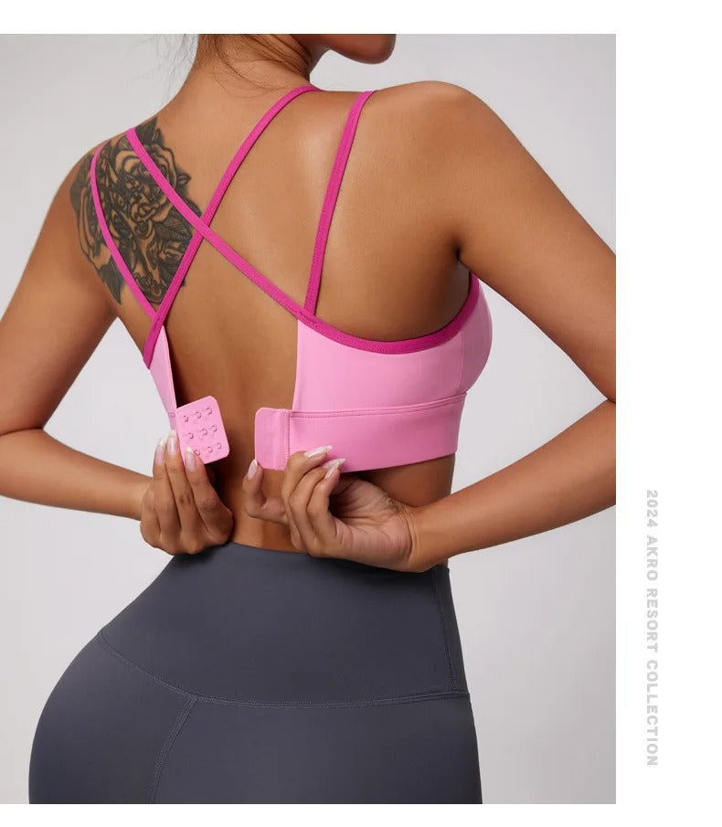 Medium Support Sports Bra Color Blocking Seamless Bralette Mujer Anti-Shock Running Yoga Pilates Top Gym Breathable Sexy Back