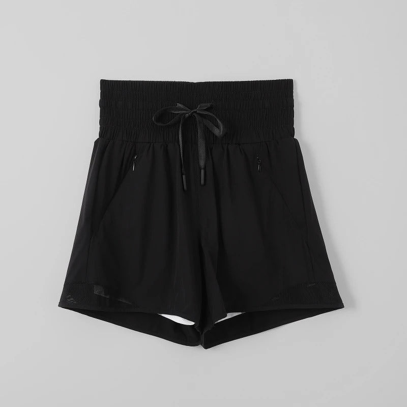 Women's Athletic Shorts High Waist Running Shorts Mesh Liner 3'' Dolphin Sporty Summer Pants Gym Workout Short With Zip Pocket