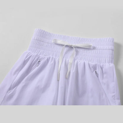 Women High Waist Running Shorts With Pockets Elastic Gym Shorts Tenis Training Yoga Short-Pants Quick-dry Sporty Leisure Wear