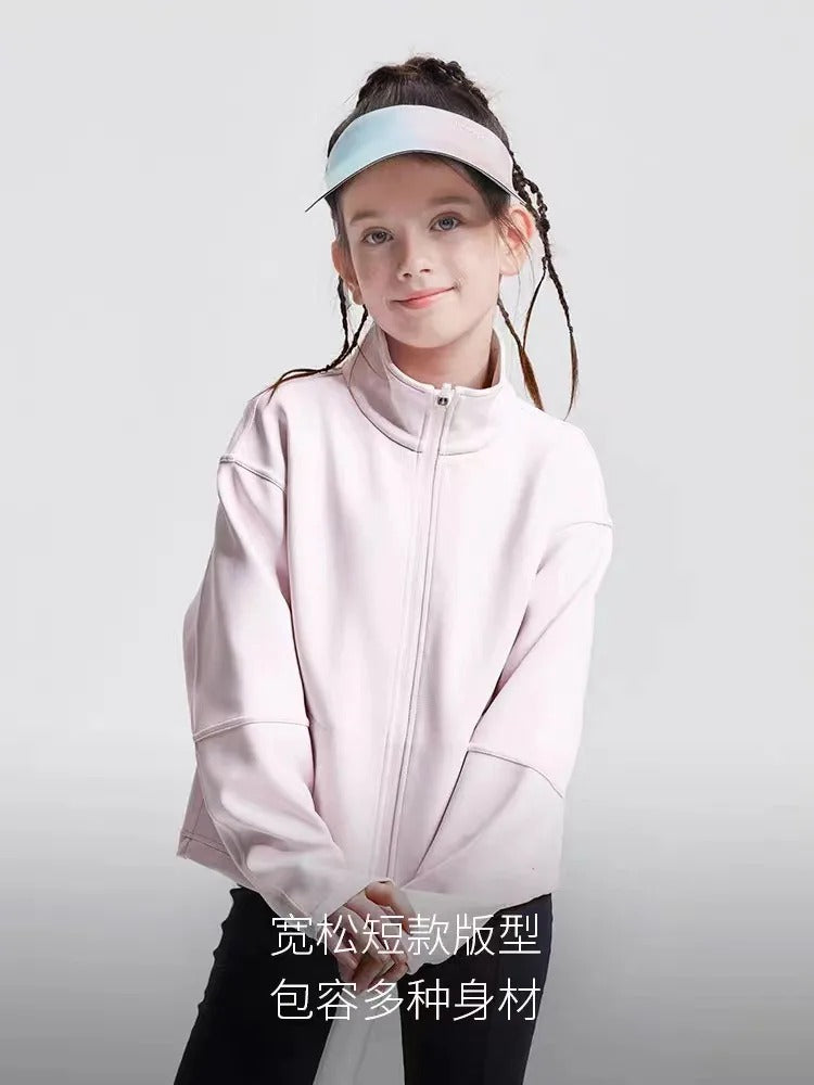 4-15Y Girls Yoga Jackets Full Zip Athletic Running Riding Coats Children Long Sleeve Sports Gym Top Kids Loose Casual Outwear