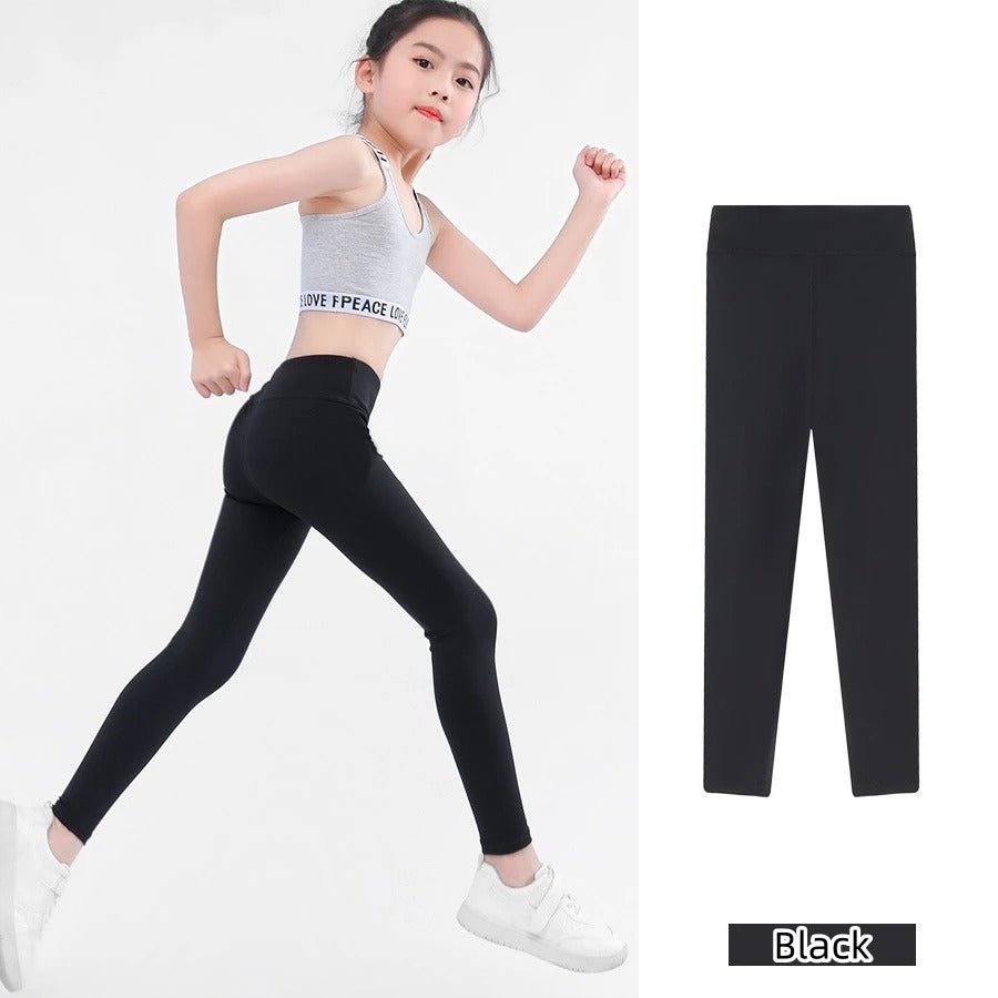 Spring Autumn Girls Leggings Solid High Waisted Tights Workout Yoga Skinny Cropped Trousers Athletic Sports Leggings Children
