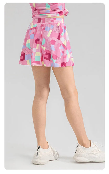 Girls Colorful Yoga Skirt Quick Dry Kids Tennis Skirt Built-in Shorts for Running Balle
