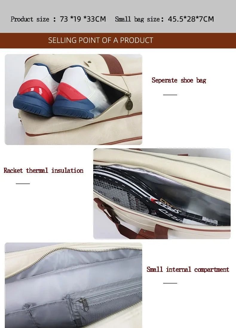 Multifunctional Tennis Bag Vintage Unisex Badminton Bag Separate Shoe Compartment Racket Insulation