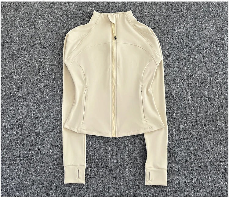 Women's high-end sports jacket for running, fitness, exercise, with stand-up collar, fashionable long sleeves, professional zipper