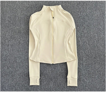 Women's high-end sports jacket for running, fitness, exercise, with stand-up collar, fashionable long sleeves, professional zipper
