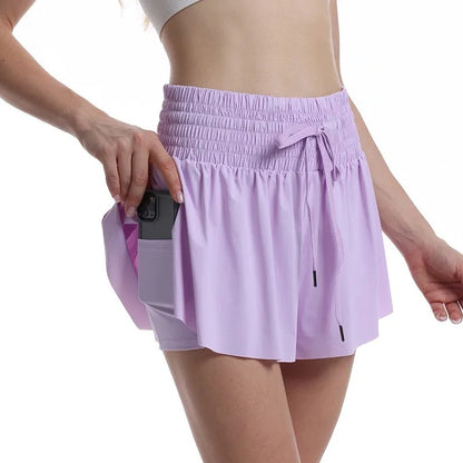 High Waist Flowy Athletic Shorts Women Quick-dry Tennis Skirt Breathable Outdoor Culottes Running Fitness Badminton Cheer Short