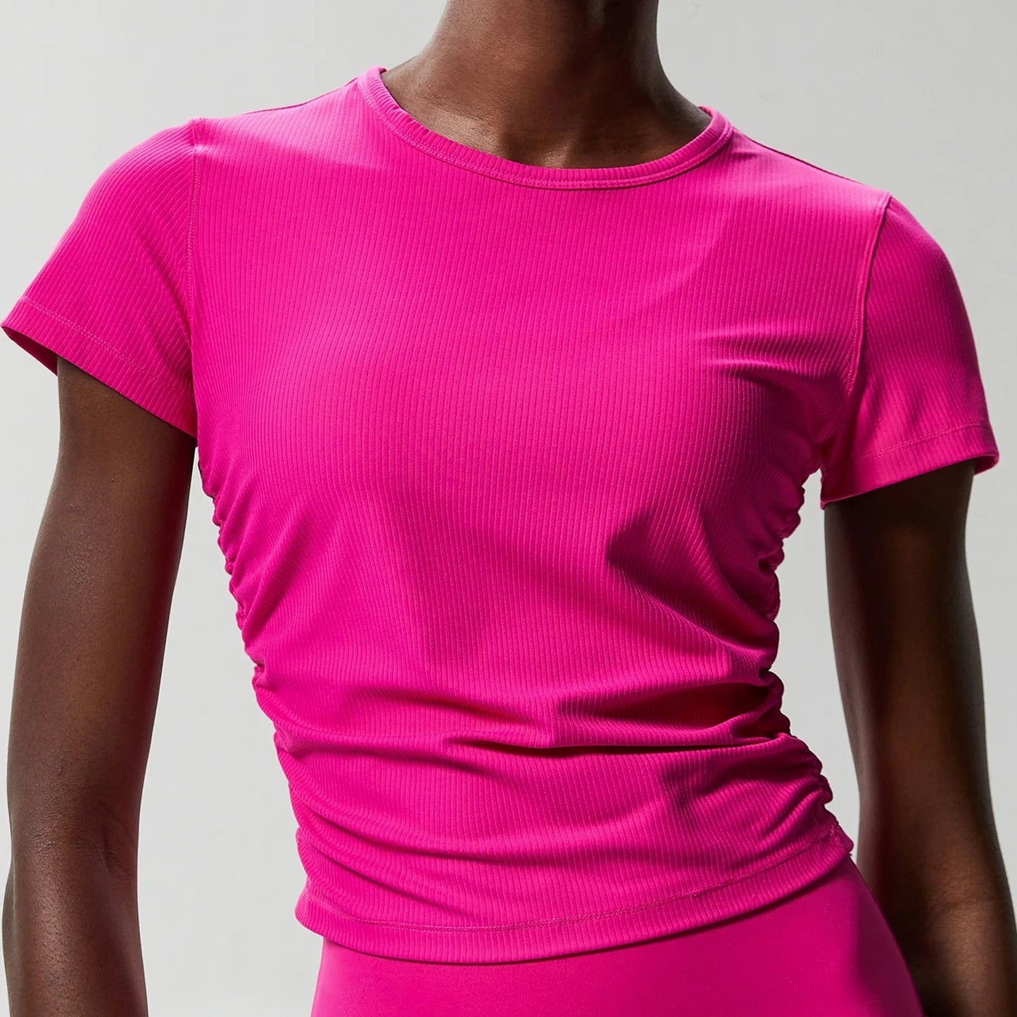 Women's Crew Neck T-Shirt Chic Solid Color Yoga Short Sleeve Slim Fit Shirts Summer Streetwear Basic Crop Tops Ribbed Gym Wear