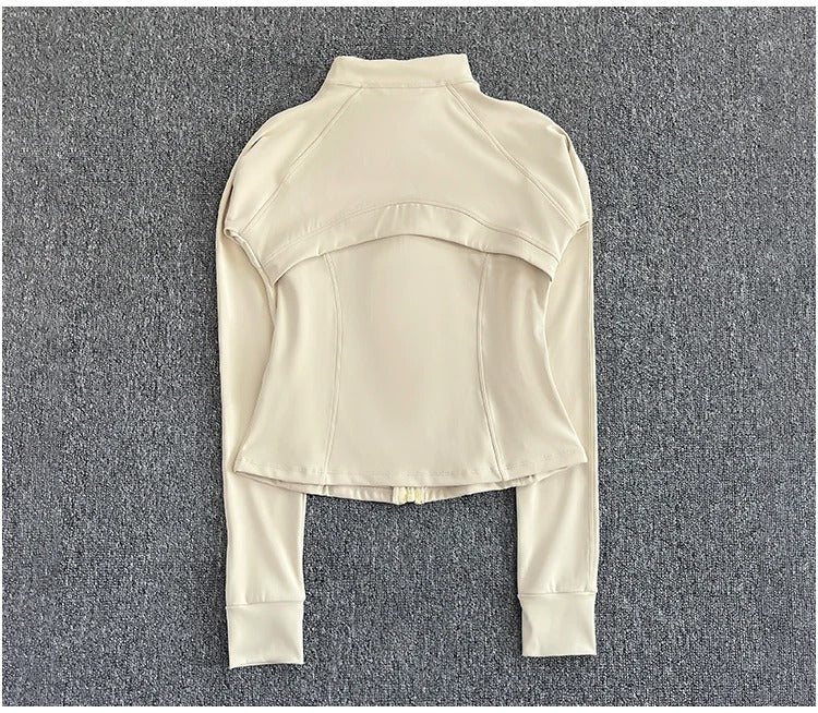 Women's high-end sports jacket for running, fitness, exercise, with stand-up collar, fashionable long sleeves, professional zipper