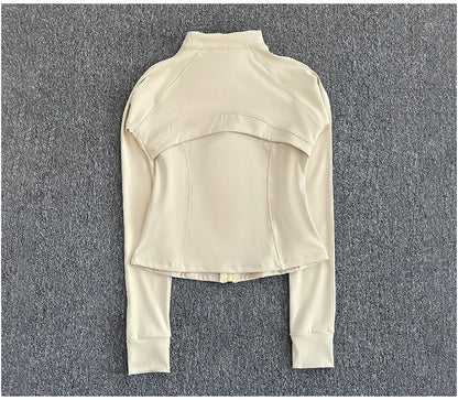 Women's high-end sports jacket for running, fitness, exercise, with stand-up collar, fashionable long sleeves, professional zipper