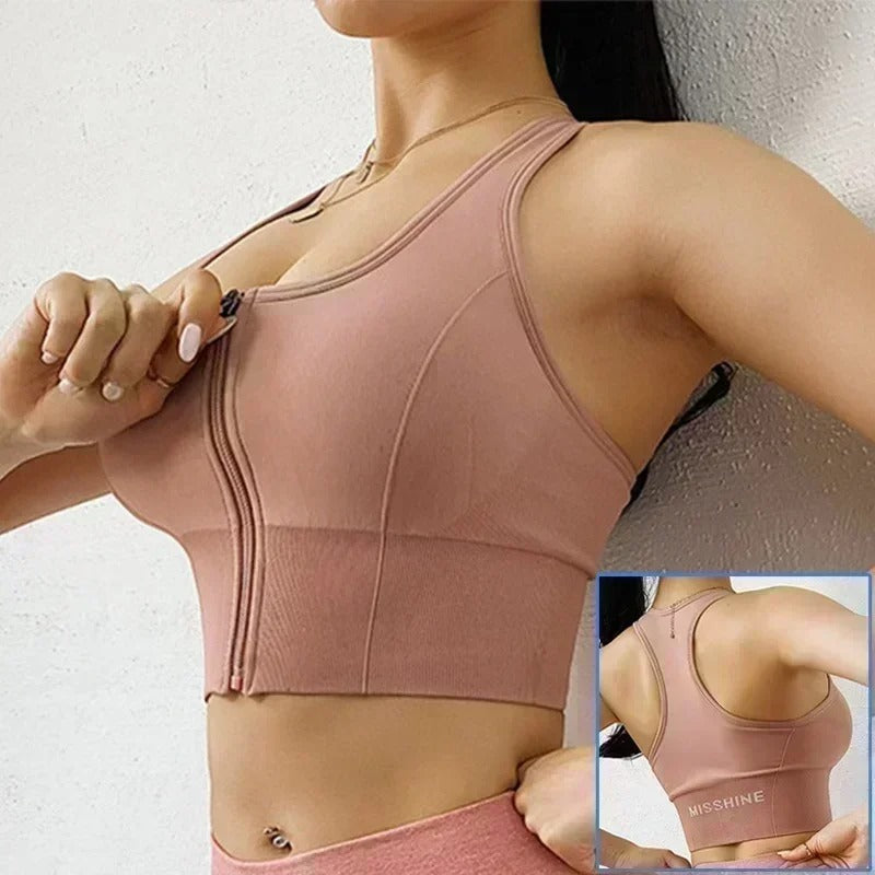 Front Zipper Sports Bra Women Underwear Push Up Yoga Crop Top Bras Solid Athletic Vest Gym Fitness Shirt Sportswear