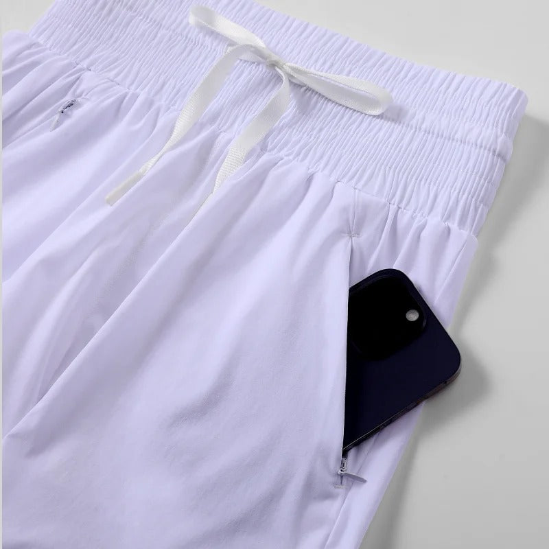 Women High Waist Running Shorts With Pockets Elastic Gym Shorts Tenis Training Yoga Short-Pants Quick-dry Sporty Leisure Wear