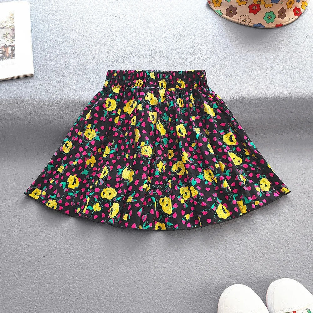 Floral Pleated Skirt Children Sweet Tutu Skirt Princess Short Girls Skirts Cute Beach Mini Fluffy-Skirt Kids Kawaii Clothes