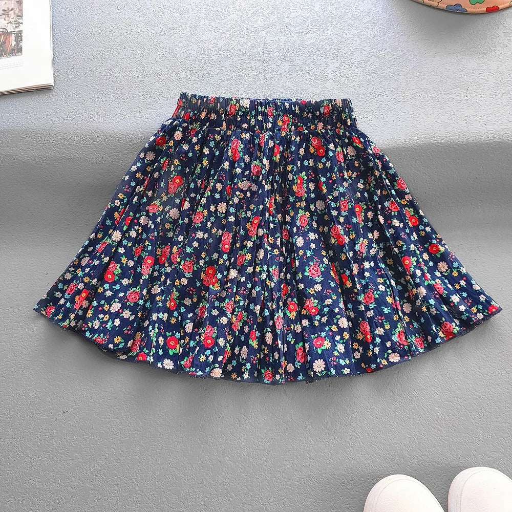 Floral Pleated Skirt Children Sweet Tutu Skirt Princess Short Girls Skirts Cute Beach Mini Fluffy-Skirt Kids Kawaii Clothes
