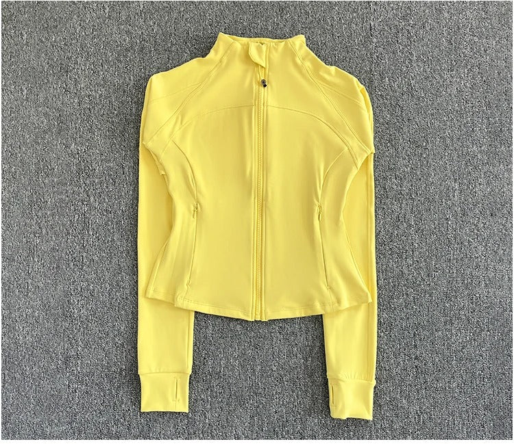 Women's high-end sports jacket for running, fitness, exercise, with stand-up collar, fashionable long sleeves, professional zipper