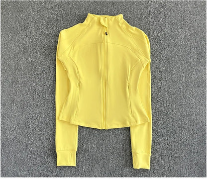 Women's high-end sports jacket for running, fitness, exercise, with stand-up collar, fashionable long sleeves, professional zipper