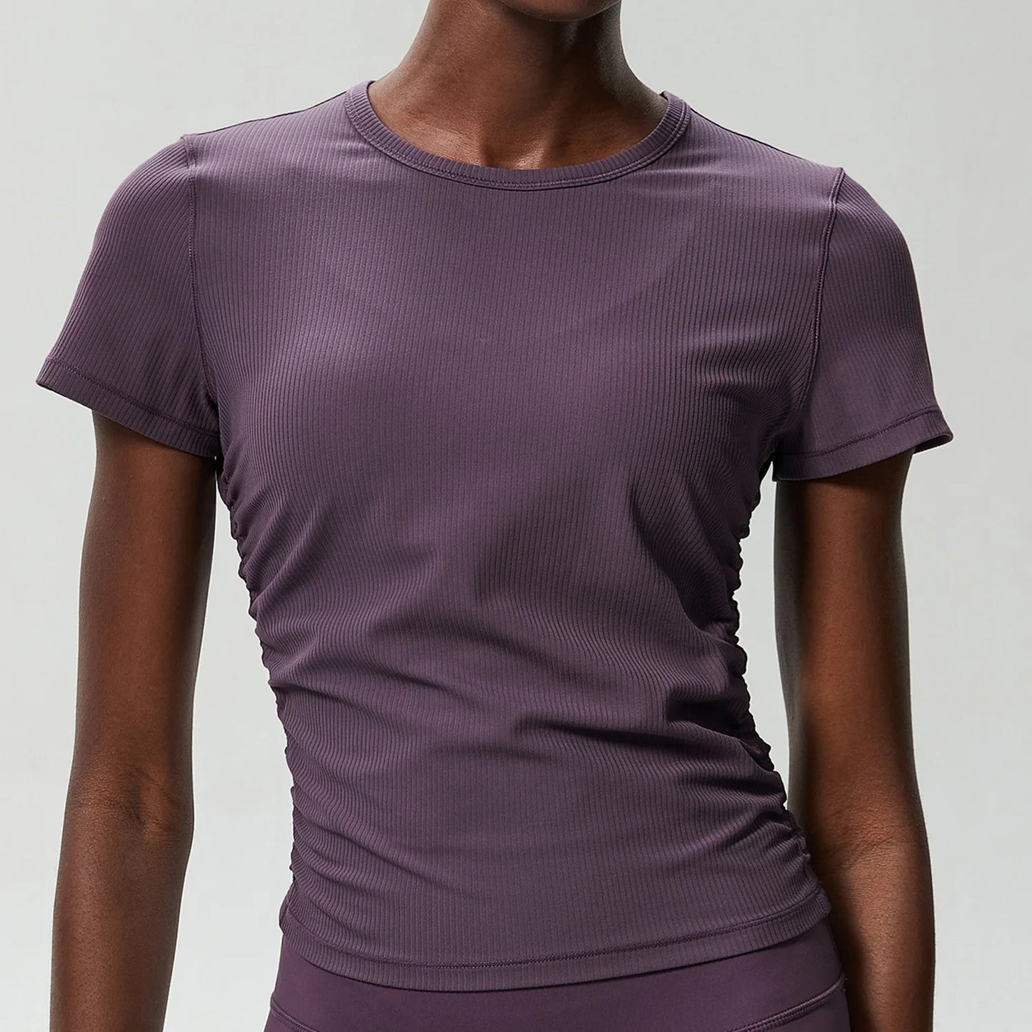 Women's Crew Neck T-Shirt Chic Solid Color Yoga Short Sleeve Slim Fit Shirts Summer Streetwear Basic Crop Tops Ribbed Gym Wear