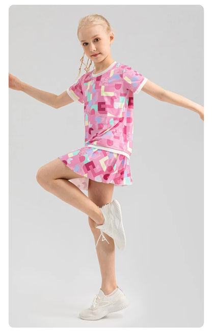 Girls Colorful Yoga Skirt Quick Dry Kids Tennis Skirt Built-in Shorts for Running Balle