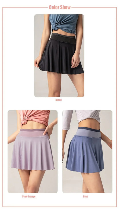Sports Skirts High Waist Tennis Golf Skirt Fitness Shorts Women Athletic Fast Dry Running Sport Skort Pocket