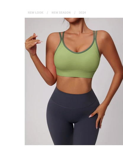 Medium Support Sports Bra Color Blocking Seamless Bralette Mujer Anti-Shock Running Yoga Pilates Top Gym Breathable Sexy Back