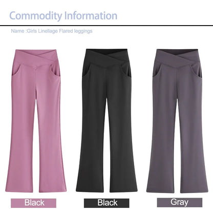 Kids Black Flare Leggings Girls Wide Leg Belle Dance Bell Bottoms V Cross High Waist Gym Athletic Workout Long Yoga Pants 10-12Y