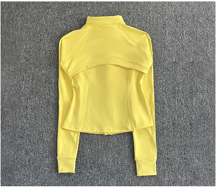 Women's high-end sports jacket for running, fitness, exercise, with stand-up collar, fashionable long sleeves, professional zipper