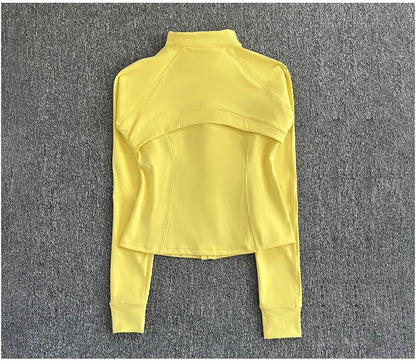 Women's high-end sports jacket for running, fitness, exercise, with stand-up collar, fashionable long sleeves, professional zipper