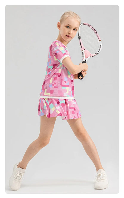 Girls Colorful Yoga Skirt Quick Dry Kids Tennis Skirt Built-in Shorts for Running Balle