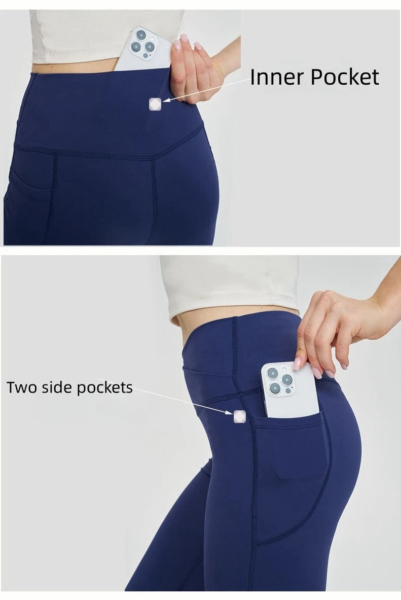 Seamless Leggings Women Yoga Pants Pockets Cross High Waist Bootcut Flared Sport Leggins Casual Dance Bell Bottoms Gym Tights