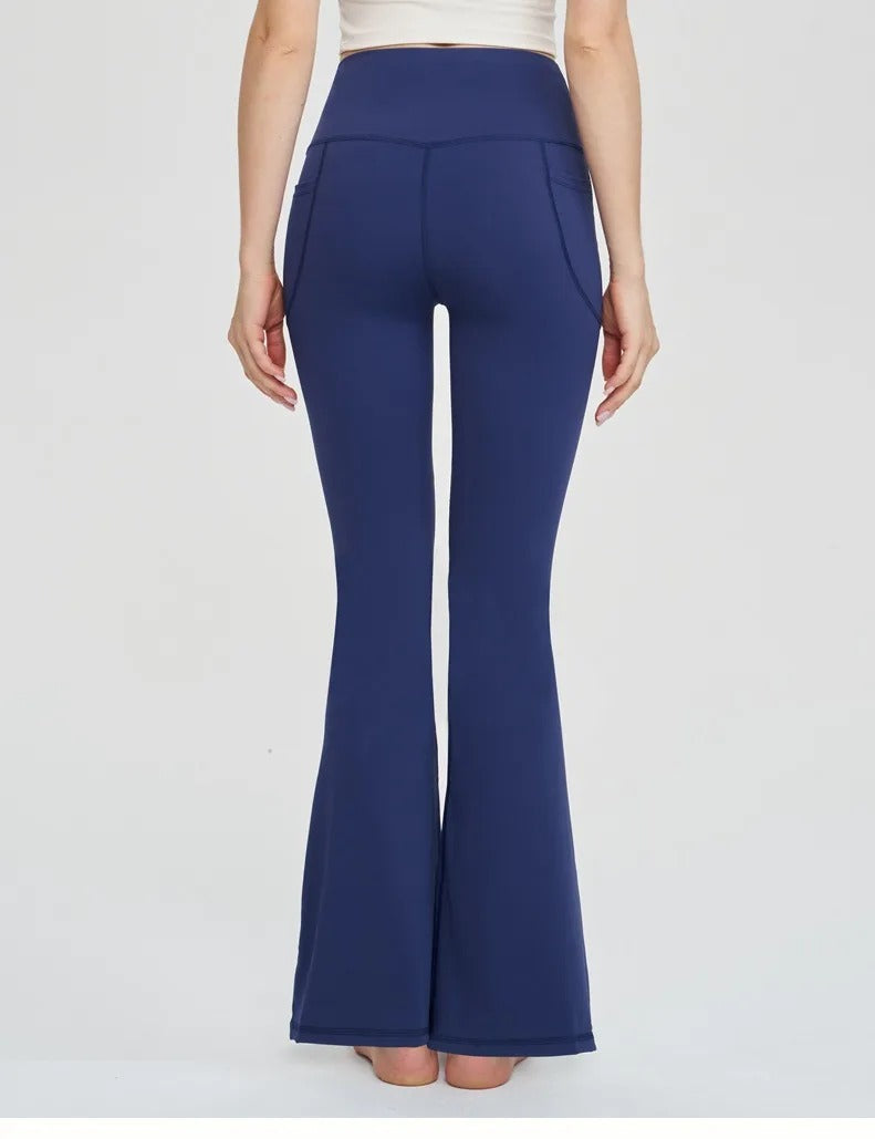 Seamless Leggings Women Yoga Pants Pockets Cross High Waist Bootcut Flared Sport Leggins Casual Dance Bell Bottoms Gym Tights